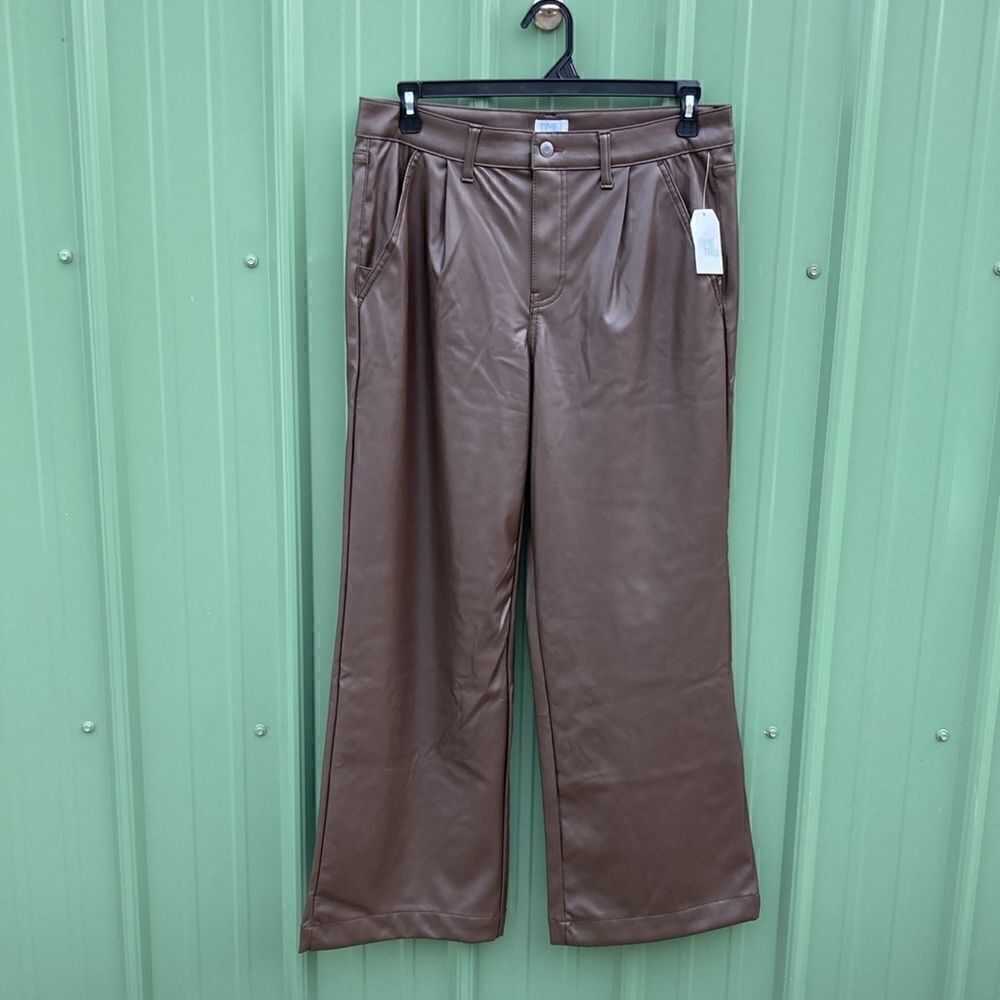 Women's High Rise Faux Leather Wide Leg Trouser Pants Size 12